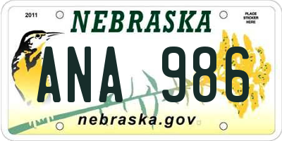 NE license plate ANA986