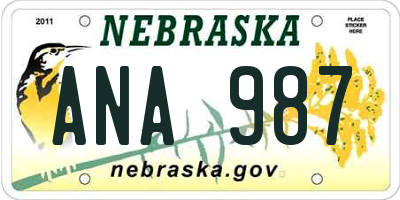 NE license plate ANA987
