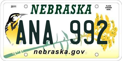 NE license plate ANA992