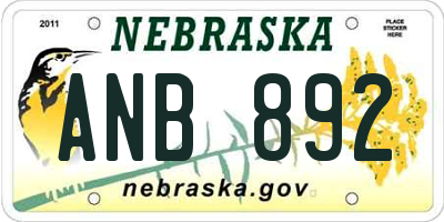 NE license plate ANB892