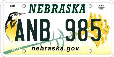 NE license plate ANB985