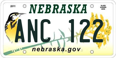 NE license plate ANC122