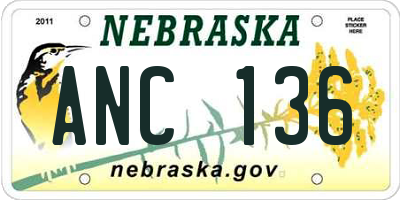 NE license plate ANC136