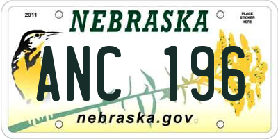 NE license plate ANC196