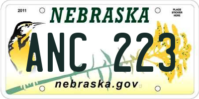 NE license plate ANC223
