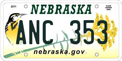 NE license plate ANC353