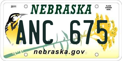 NE license plate ANC675