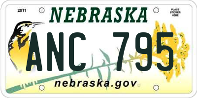 NE license plate ANC795