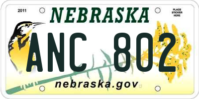 NE license plate ANC802