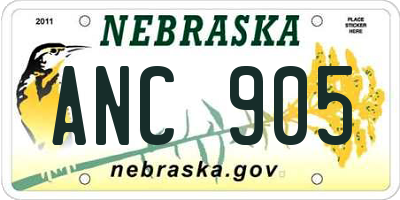 NE license plate ANC905