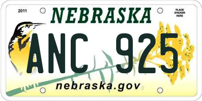 NE license plate ANC925
