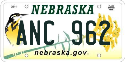 NE license plate ANC962