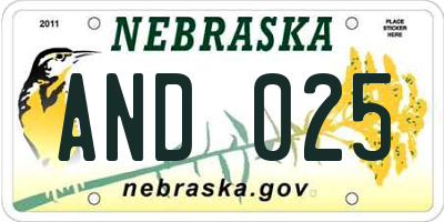 NE license plate AND025