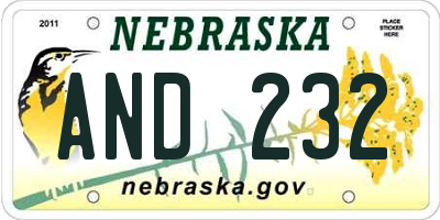 NE license plate AND232