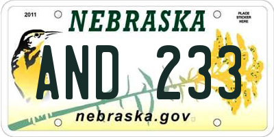 NE license plate AND233