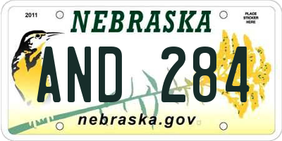 NE license plate AND284