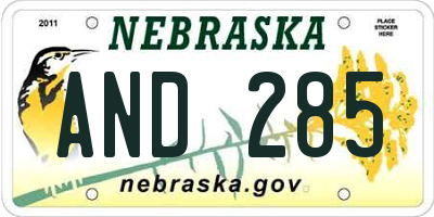 NE license plate AND285