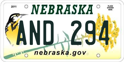 NE license plate AND294