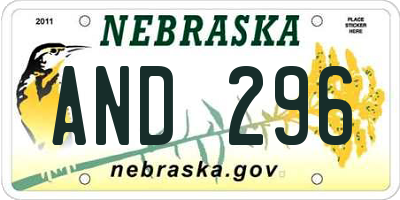 NE license plate AND296