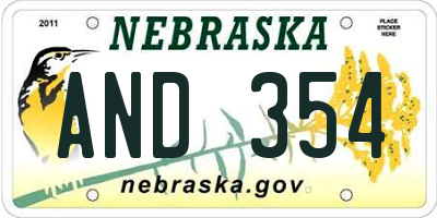 NE license plate AND354