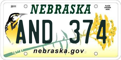 NE license plate AND374