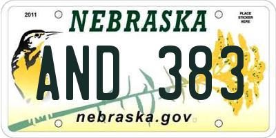 NE license plate AND383