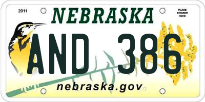 NE license plate AND386