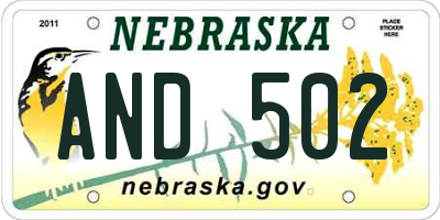 NE license plate AND502
