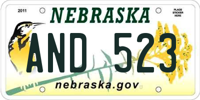 NE license plate AND523
