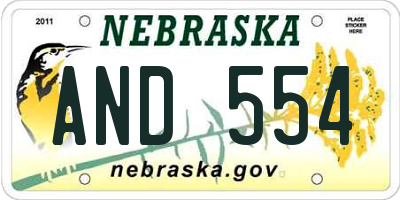 NE license plate AND554