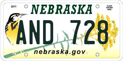 NE license plate AND728