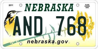 NE license plate AND768