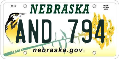 NE license plate AND794