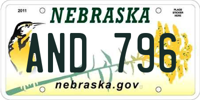 NE license plate AND796