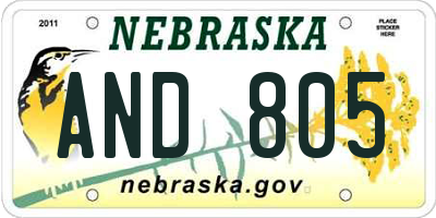 NE license plate AND805