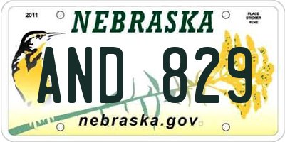 NE license plate AND829