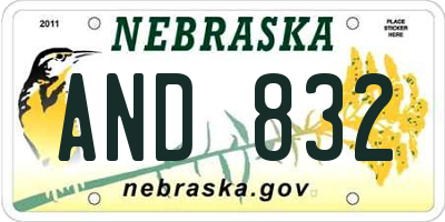 NE license plate AND832