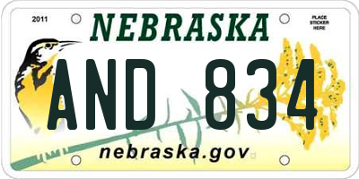NE license plate AND834