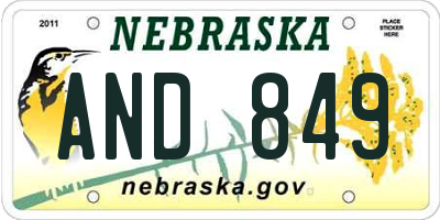 NE license plate AND849