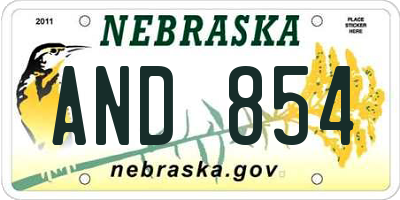 NE license plate AND854
