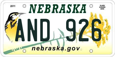 NE license plate AND926