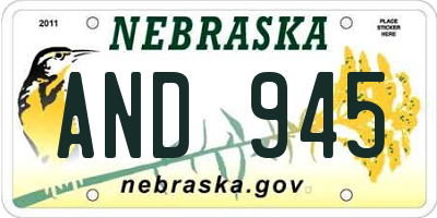 NE license plate AND945