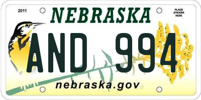 NE license plate AND994