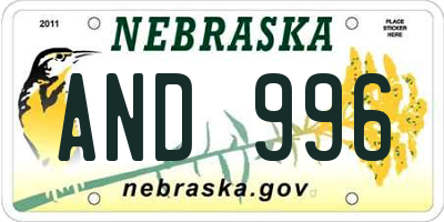 NE license plate AND996