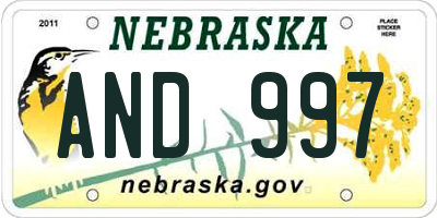 NE license plate AND997