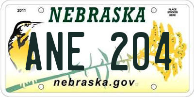 NE license plate ANE204