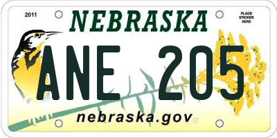 NE license plate ANE205
