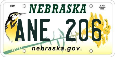 NE license plate ANE206