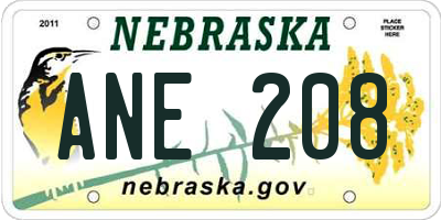 NE license plate ANE208