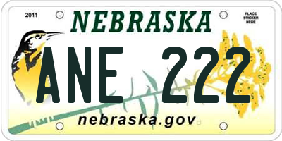 NE license plate ANE222